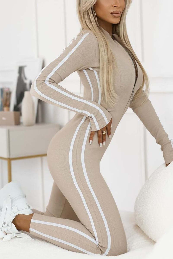 W&W Mode | Damen Overall - Stretch-Overall mit Reißverschluss und kontrastierenden Streifen