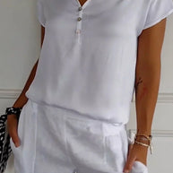 WW | Satin Top mit V-Ausschnitt und Knopfverschluss