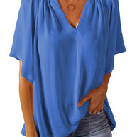 WW | Casual V Neck Loose Chiffon Tunika Bluse mit Falten