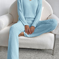 Fatima™ - V-Ausschnitt Geripptes Design Bequemes 2-teiliges Lounge-Set