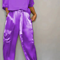 WW | Jumpsuit aus glattem Satin mit halblangem Oberteil und Hose für Frauen