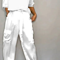 WW | Jumpsuit aus glattem Satin mit halblangem Oberteil und Hose für Frauen