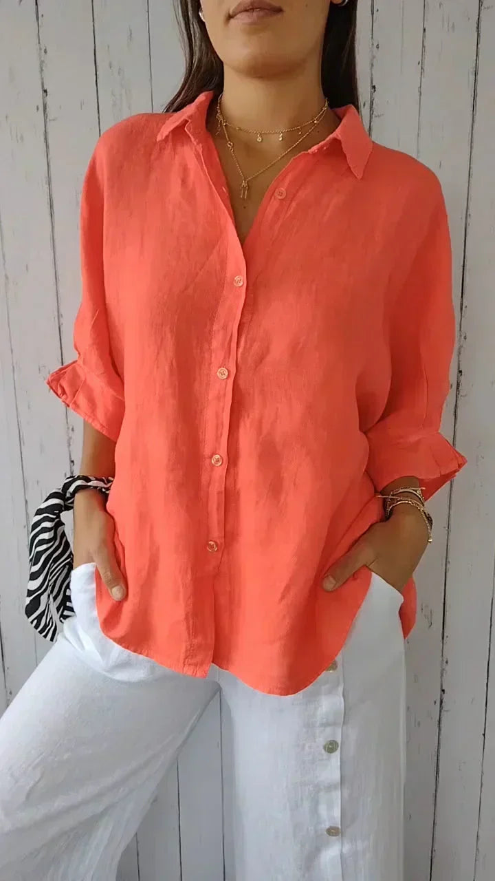 W&W Mode | Baumwoll Leinen Bluse Mit Knopfleiste Für Damen