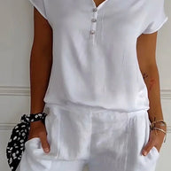 WW | Satin Top mit V-Ausschnitt und Knopfverschluss