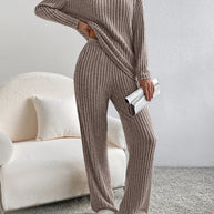 Fatima™ - V-Ausschnitt Geripptes Design Bequemes 2-teiliges Lounge-Set
