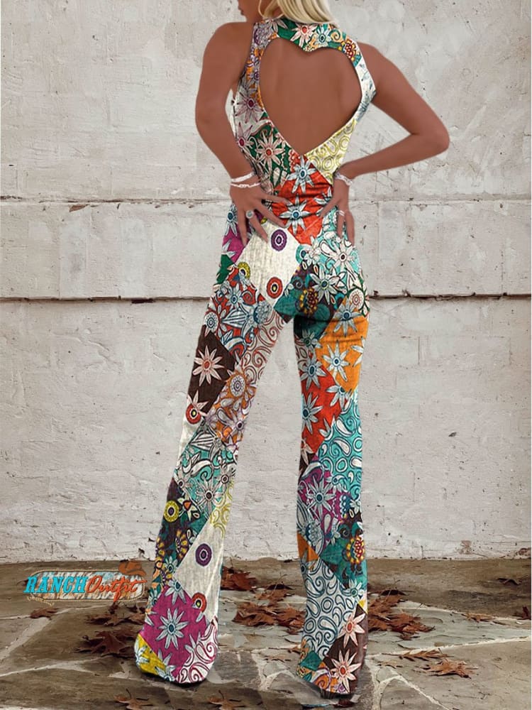 WW | Floral Gespalten Denim Jumpsuit