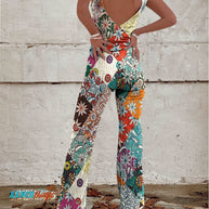 WW | Floral Gespalten Denim Jumpsuit