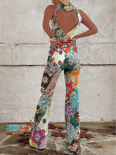 WW | Floral Gespalten Denim Jumpsuit