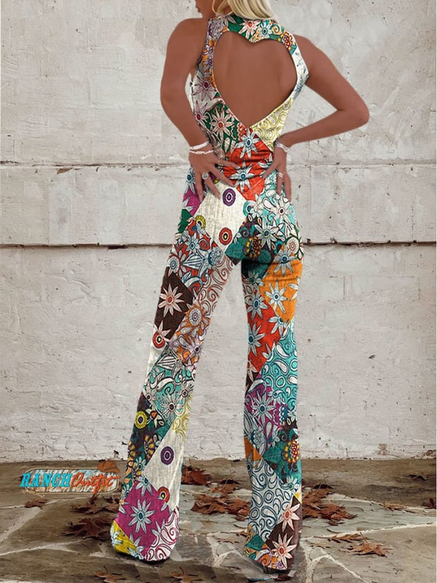 WW | Floral Gespalten Denim Jumpsuit