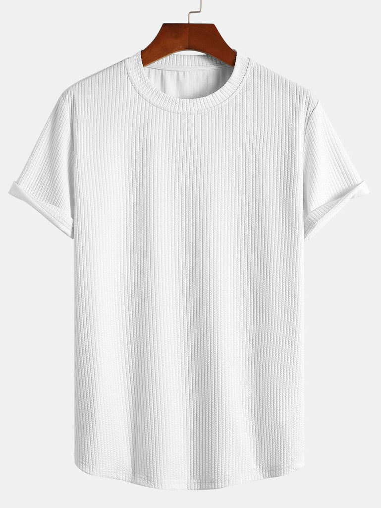 WW | Muskel Fit T-shirt Stretch Baumwolle Gerippter Abgerundeter Saum Lässige Sportbekleidung