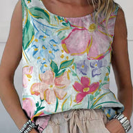 WW | Schöner Floral Art Print Baumwolle und Leinen Tanktop