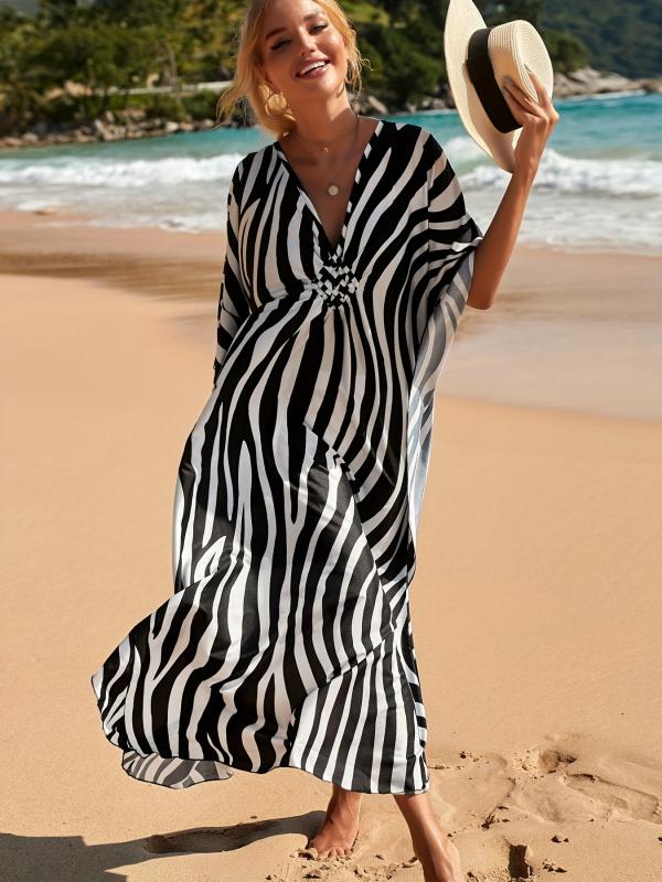 W&W Mode | Strandkleid mit Zebradruck und V-Ausschnitt
