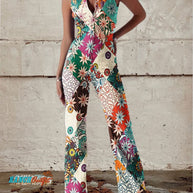 WW | Floral Gespalten Denim Jumpsuit