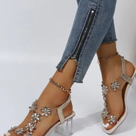 WW | Sandalen Mit Riemen Und Strass Hohe Absätze