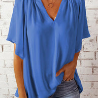 WW | Casual V Neck Loose Chiffon Tunika Bluse mit Falten
