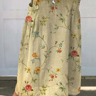 WW | Retro Elegante Florale Kunst Leinen Elastischer Taillenbund Taschenrock