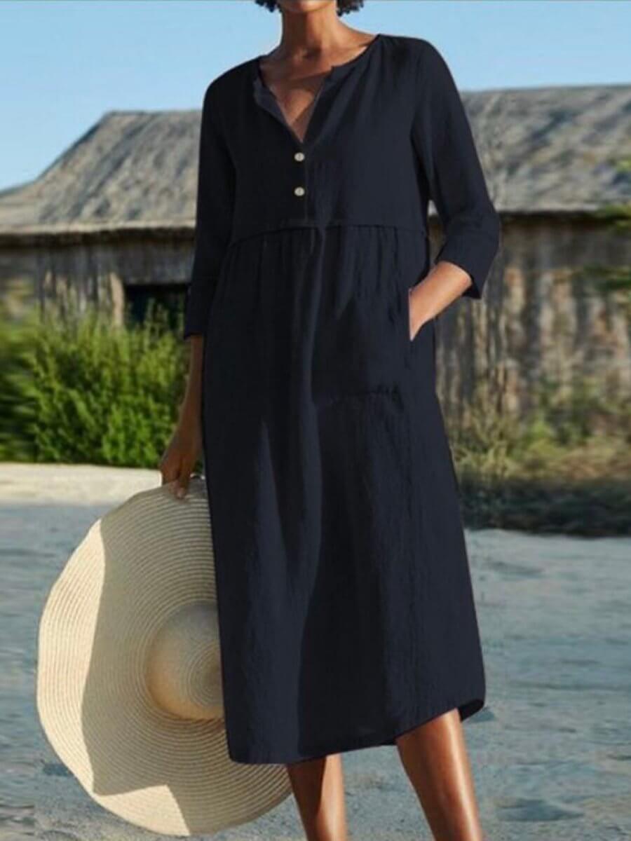 WW | und Leinen Kleid mit Halbarm
