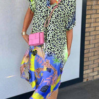 Kurzärmeliges Freizeitkleid mit Leopardenmuster