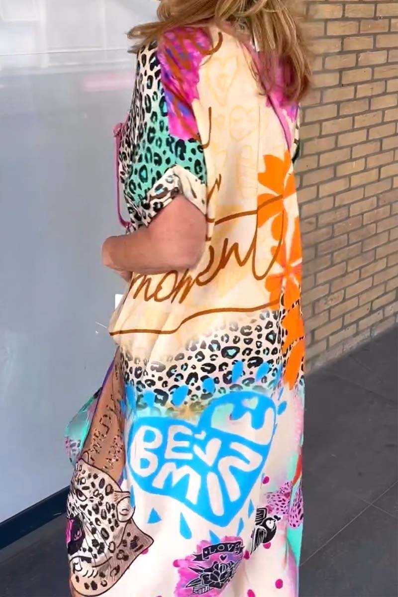 Damen Freizeitkleid mit Leopardenmuster und kurzen Ärmeln