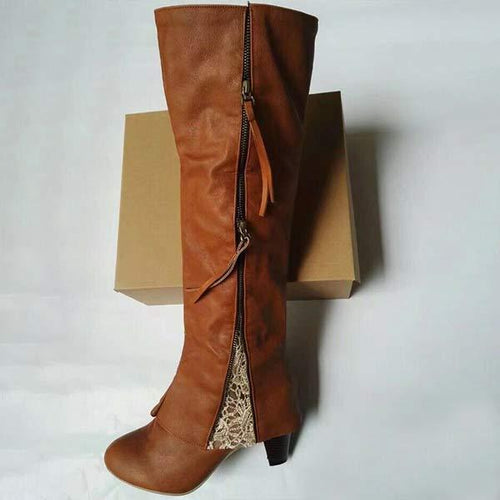 W&W Mode - Vintage High Heel Stiefel mit klobigem Absatz