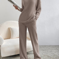 Fatima™ - V-Ausschnitt Geripptes Design Bequemes 2-teiliges Lounge-Set