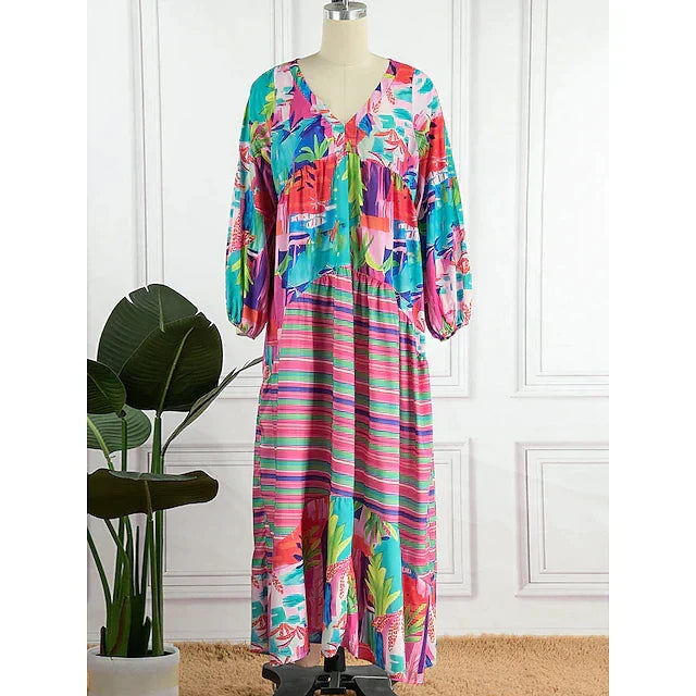Damen-Langarmkleid mit auffälligem geometrischem Muster