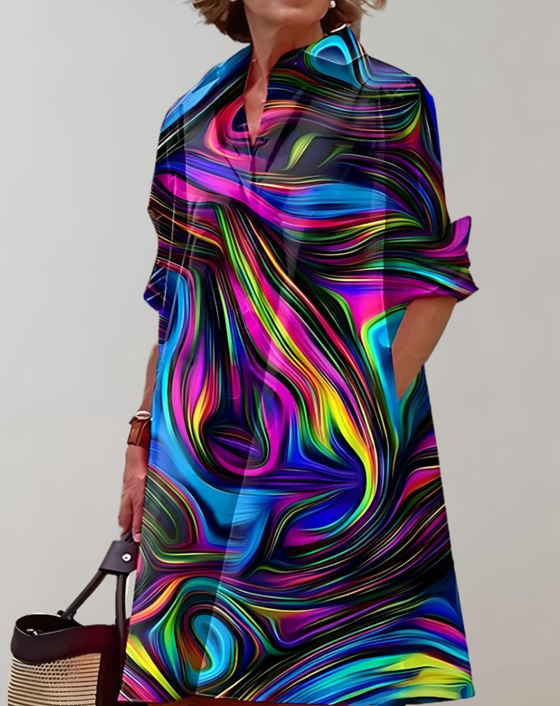 WW | Schön Sitzendes Weites Kleid Mit Seitentaschen Und Halblangen Ärmeln Kleid