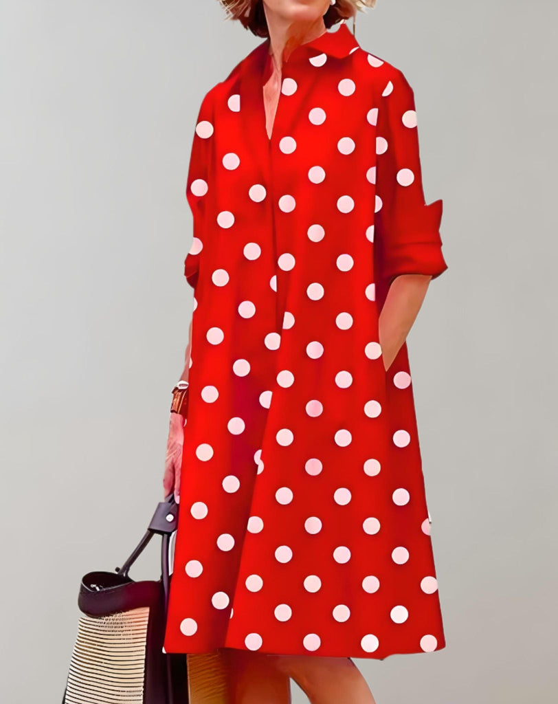 WW | Schön Sitzendes Weites Kleid Mit Seitentaschen Und Halblangen Ärmeln Kleid