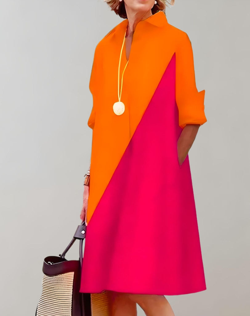 WW | Schön Sitzendes Weites Kleid Mit Seitentaschen Und Halblangen Ärmeln Kleid