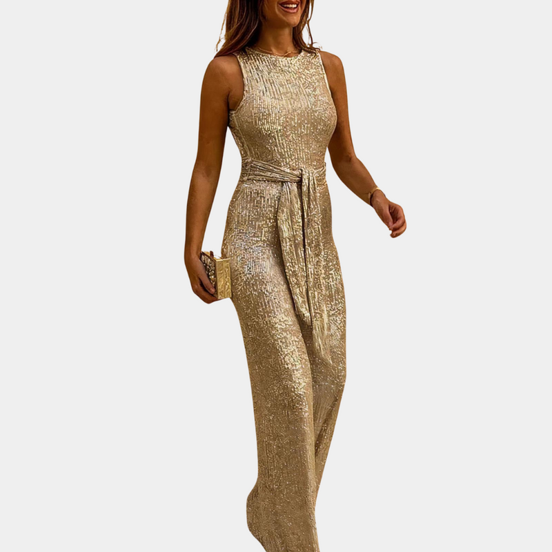 WW | Glitzer Jumpsuit Mit Taillengürtel Für Damen