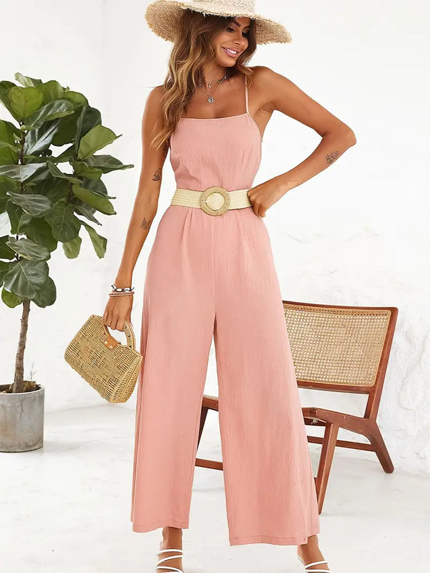 WW | Eleganter Jumpsuit mit Spaghetti-Trägern und Gürtel