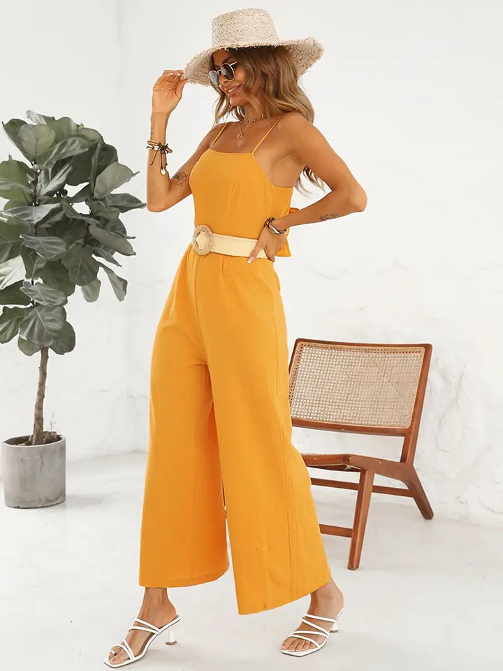 W&W Mode | Eleganter Jumpsuit mit Spaghetti-Trägern und Gürtel