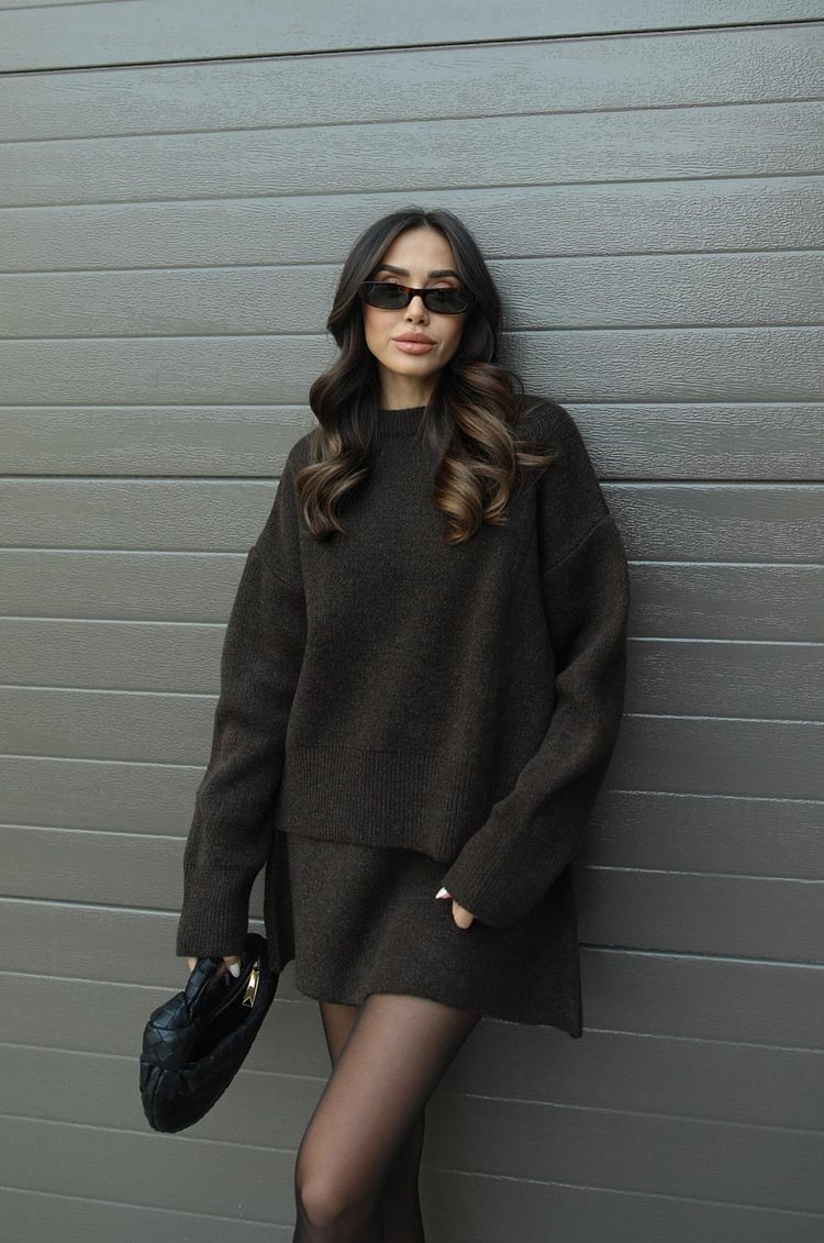 WW | teilige Strickset - Damenpullover und Rock mit lässiger Passform