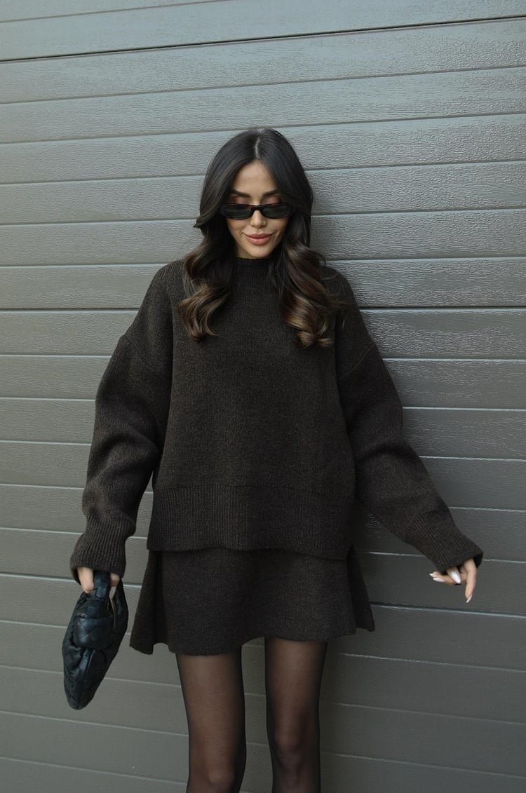 WW | teilige Strickset - Damenpullover und Rock mit lässiger Passform