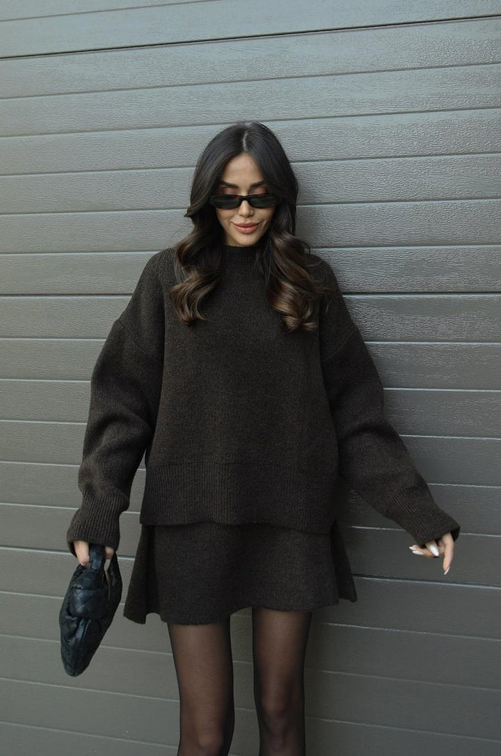 W&W Mode | teilige Strickset - Damenpullover und Rock mit lässiger Passform