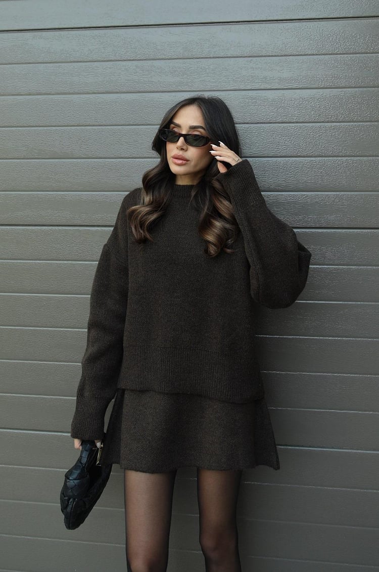 W&W Mode | teilige Strickset - Damenpullover und Rock mit lässiger Passform