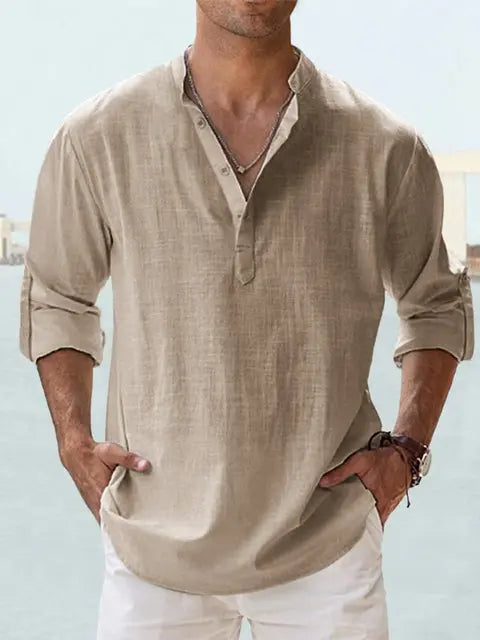WW | Luftiges Leinenhemd Mit Henley Kragen
