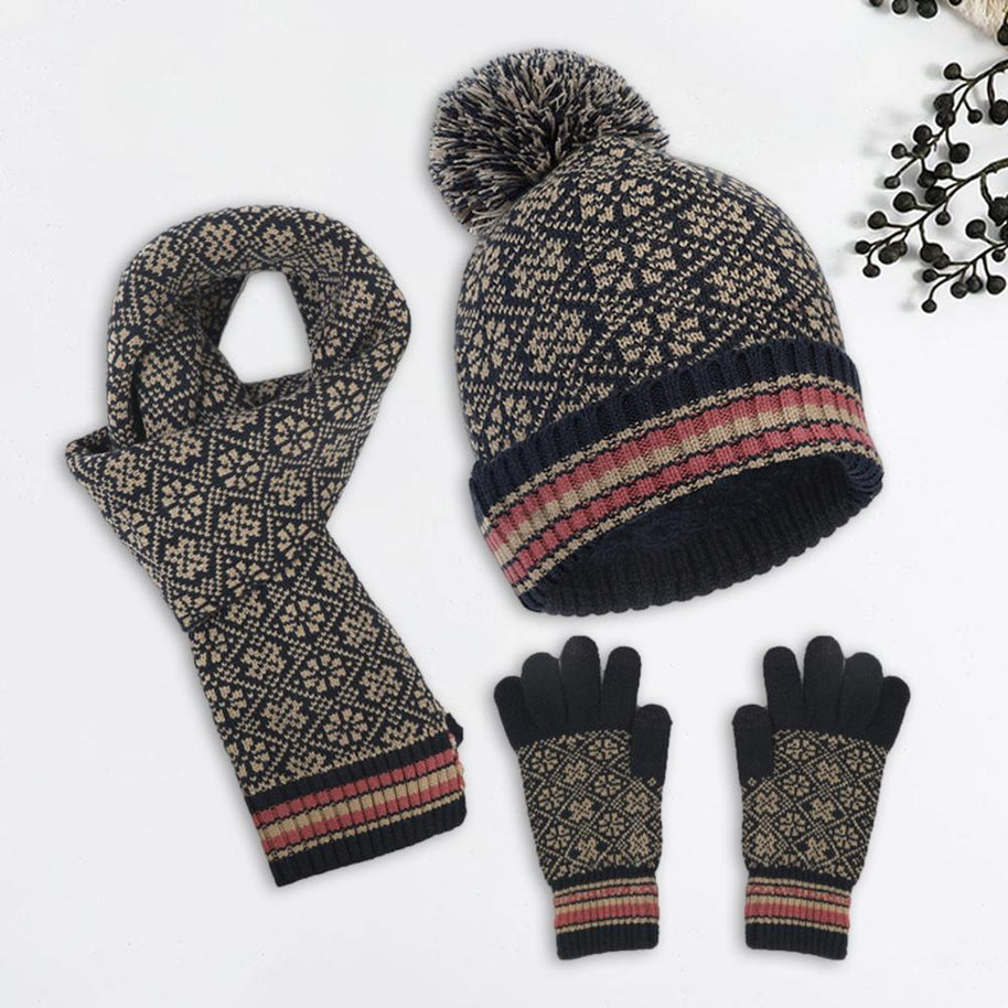 WW | Lässiges Herbst Winter 4-teiliges Warmes Strickset für Frauen