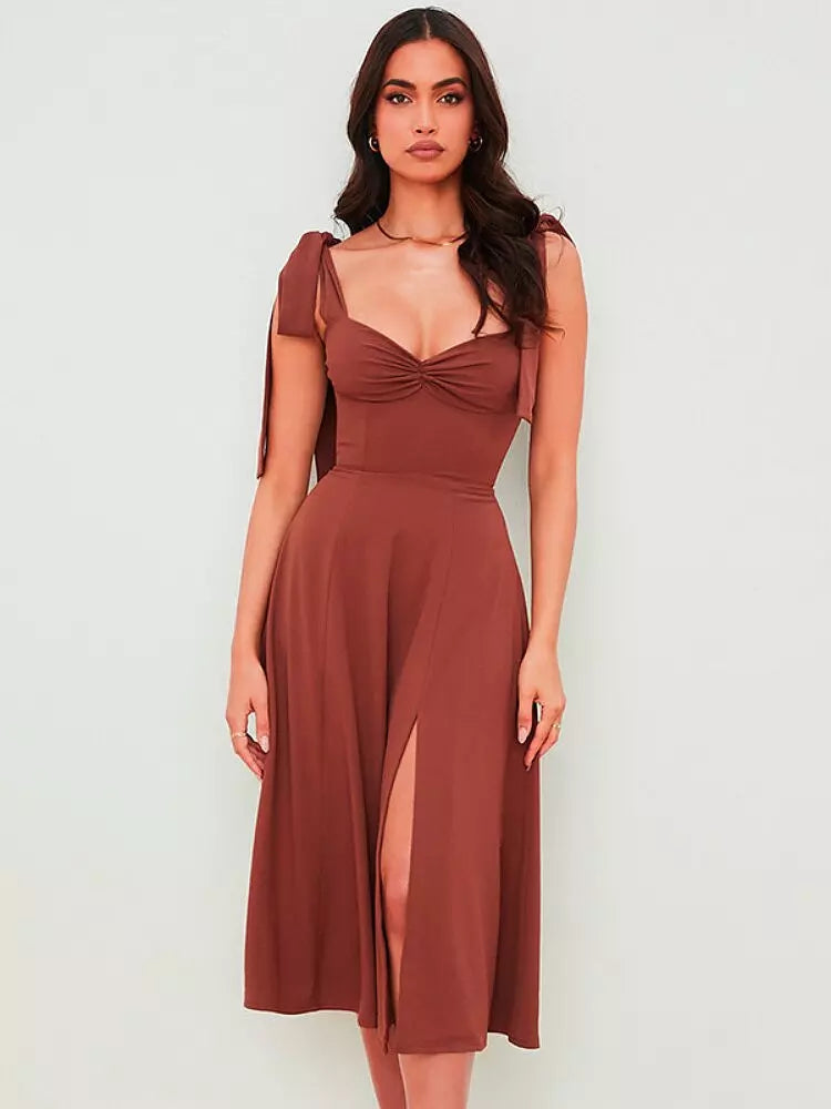 W&W Mode | Rückenfreies Korsett Korean Midi-Kleid für Frauen