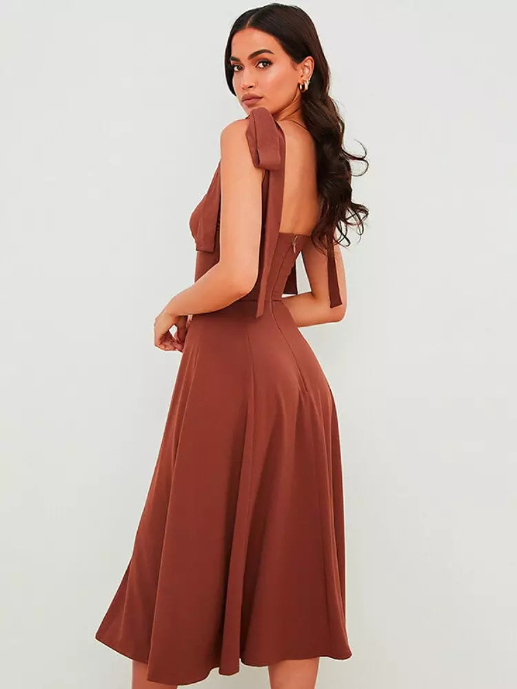 W&W Mode | Rückenfreies Korsett Korean Midi-Kleid für Frauen