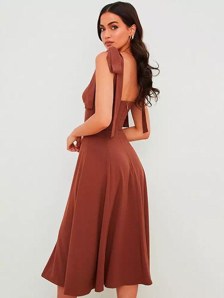 W&W Mode | Rückenfreies Korsett Korean Midi-Kleid für Frauen