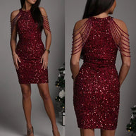 Ärmelloses Pailletten-Partykleid mit Hüftrock