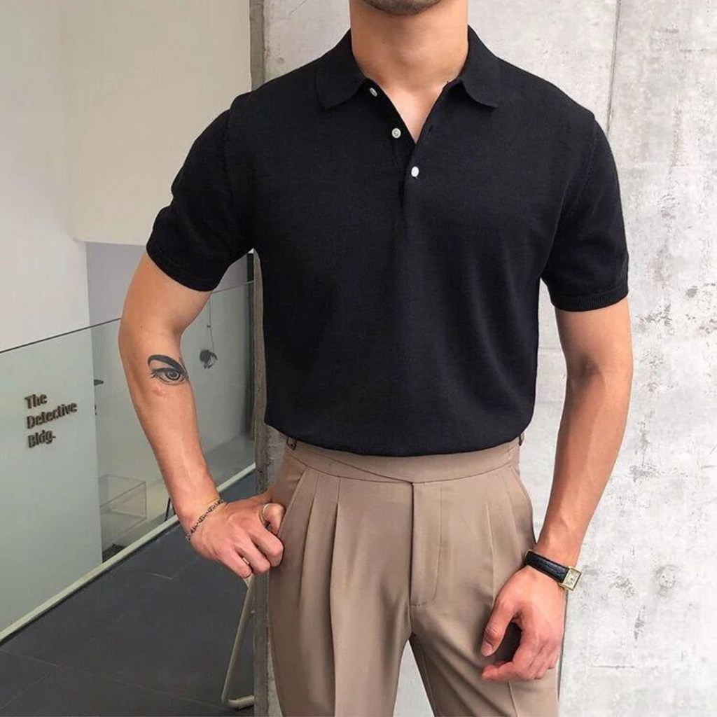 WW | Herren Schwarz Poloshirt Kurzarm