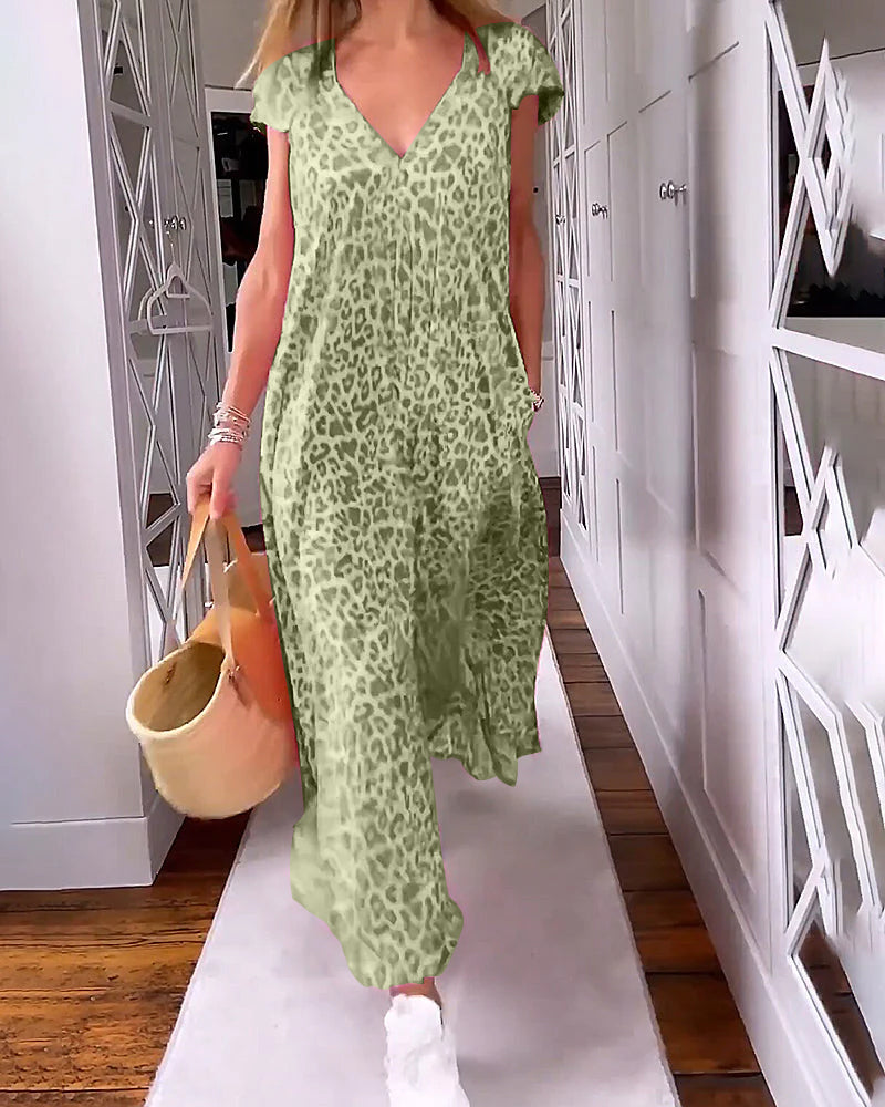 W&W Mode | Stilvolles, Bequemes, Bedrucktes Langes Kleid Mit V-Ausschnitt