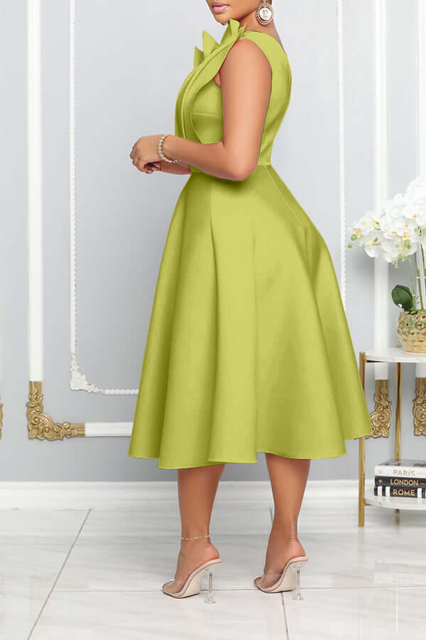 W&W Mode | One Shoulder Midi Kleid Elegante A-linie Passform Skulpturierte Details Festliche Kleidung