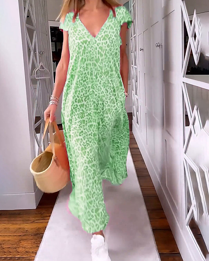 W&W Mode | Stilvolles, Bequemes, Bedrucktes Langes Kleid Mit V-Ausschnitt