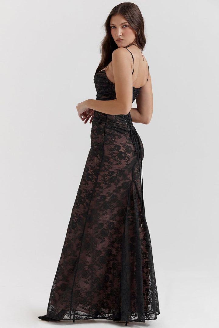 W&W Mode - Damen Elegantes Spitzen-Korsett-Bodycon-Kleid mit Schnür-Taille