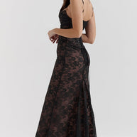 WW - Damen Elegantes Spitzen-Korsett-Bodycon-Kleid mit Schnür-Taille