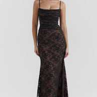 WW - Damen Elegantes Spitzen-Korsett-Bodycon-Kleid mit Schnür-Taille