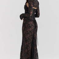 WW - Damen Elegantes Spitzen-Korsett-Bodycon-Kleid mit Schnür-Taille